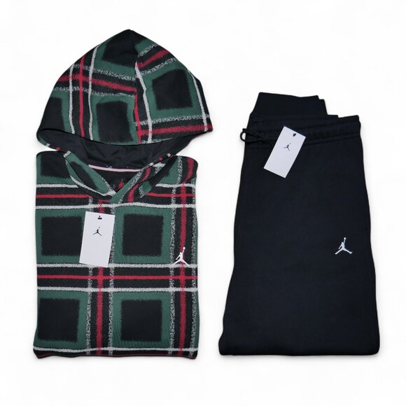 Nike Air Jordan 2 PC Sweatsuit Men's Size L Fleece Tracksuit Christmas Plaid NWT - Picture 3 of 11